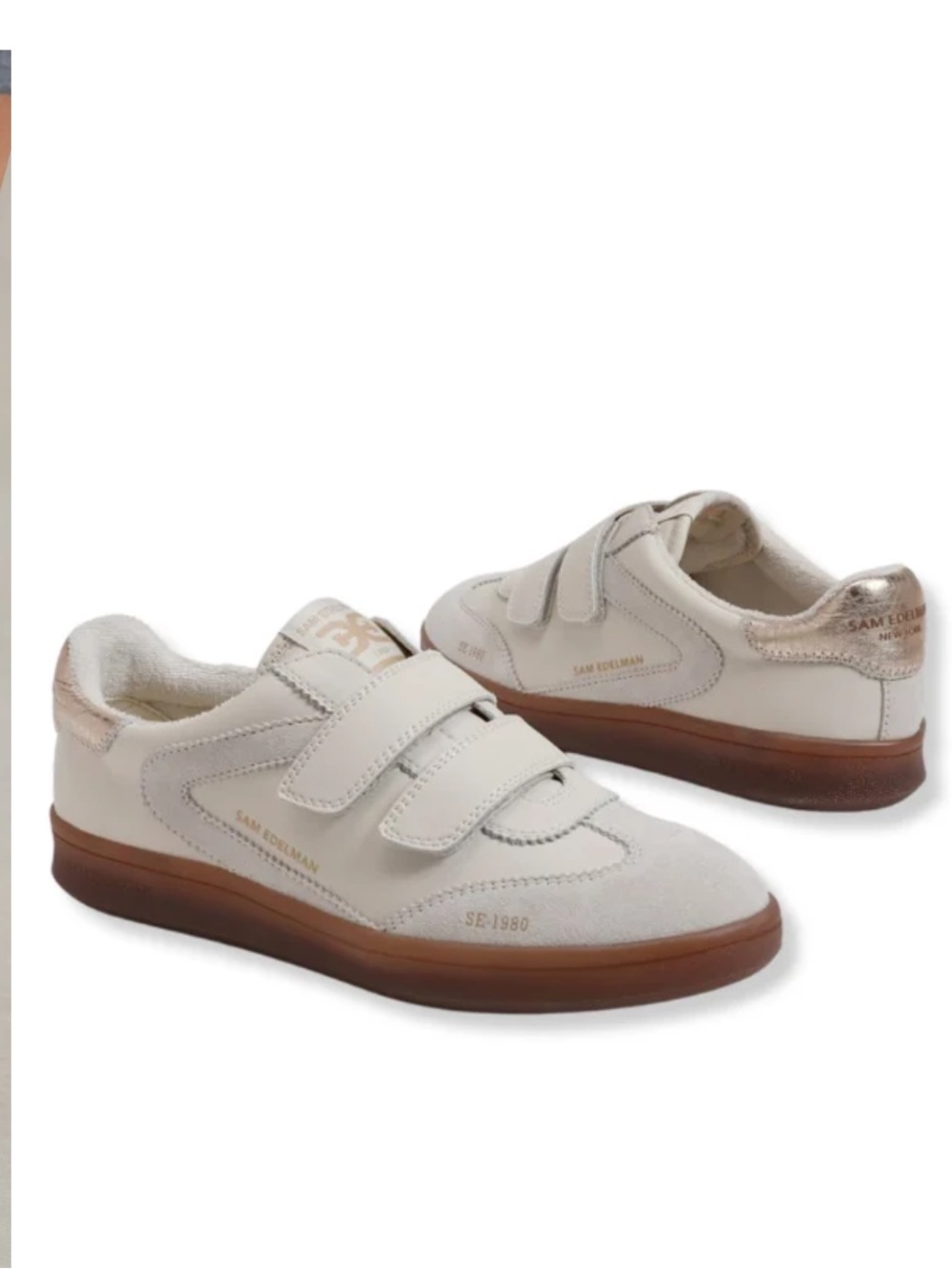 Sam Edelman Talia ivory and gold Velcro sneakers